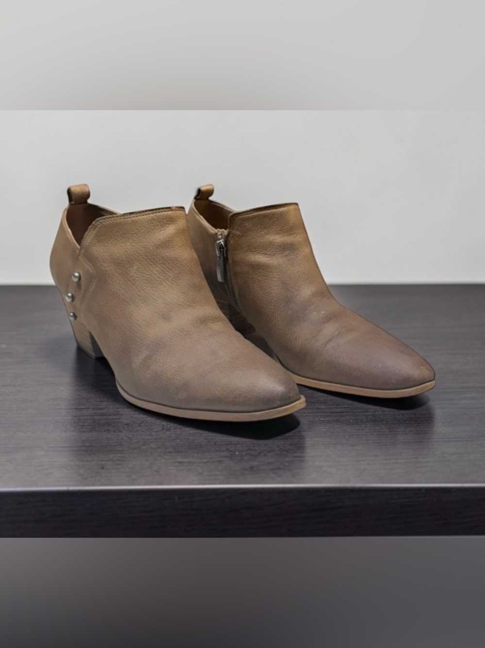 Franco Sarto Ricki Boots Ankle Bootie Size 8.5 Brown Leather Side Zip Block